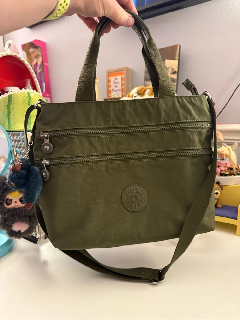Kipling Miah Olive Green Crossbody Tote with Top Handles
